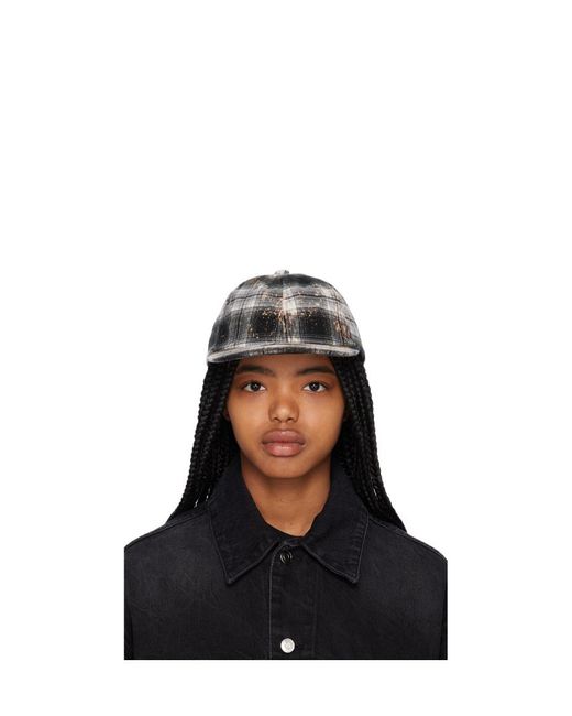 we11done Black Bleach-Wash Checkered Cap