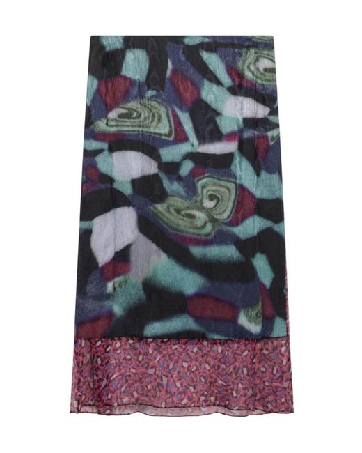 Dries Van Noten Blue Silk-Blend Print Skirt