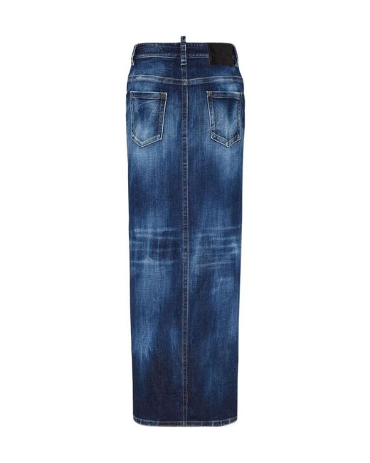DSquared² Blue Medium Wash Front Split Long Skirt
