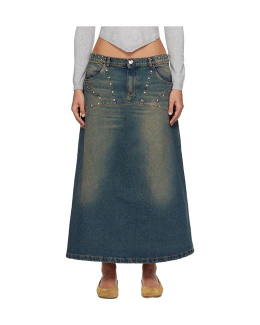 GIMAGUAS Blue Studded Denim Maxi Skirt