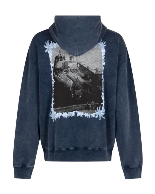 Off-White c/o Virgil Abloh Blue Drawstring Long-Sleeved Hoodie for men