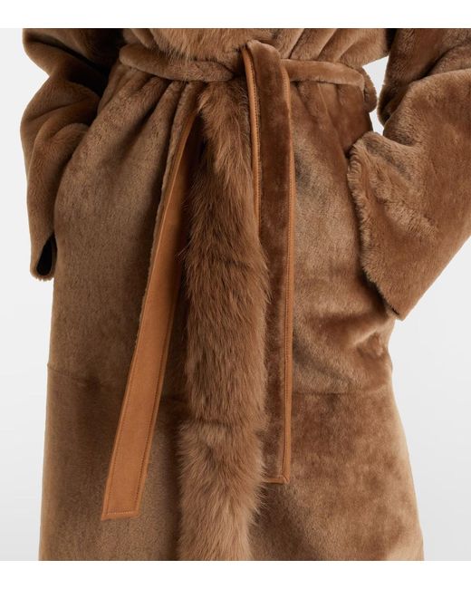 Nour Hammour Brown Isadora Shearling Wrap Coat