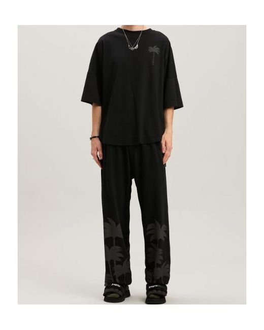 Palm Angels Black Logo Detailed Crew Neck T-Shirt for men