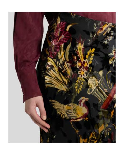 Etro Black Silk-Blend Burnout Velvet Midi Skirt With Flower And Animal Motif