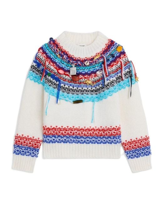 Céline Blue Cropped Crewneck Sweater