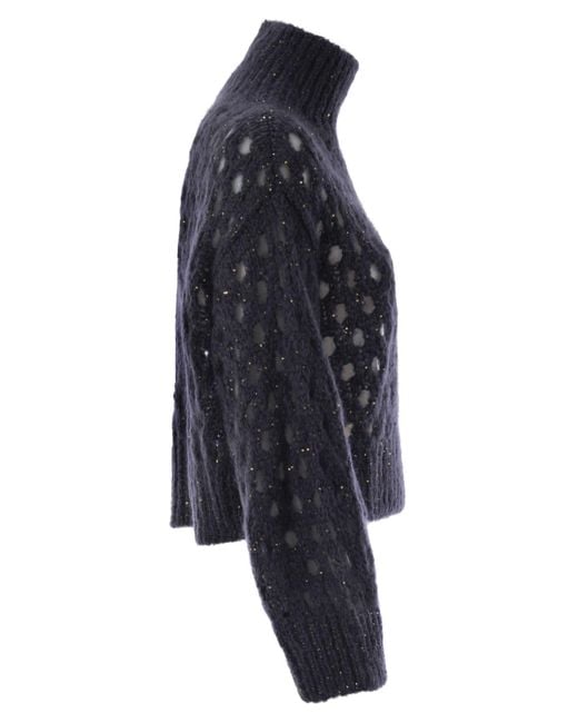Brunello Cucinelli Blue High-Neck Knitted Sweater