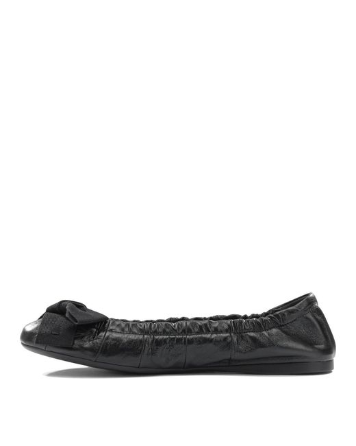 Prada Black Bow-Detail Wrinkled-Effect Ballet Flats