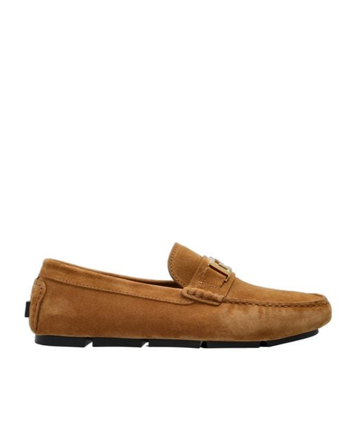 Versace Brown Logo-Engraved Loafers for men