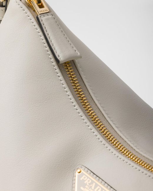 Prada Gray Triangle-Logo Zipped Large Shoulder Bag