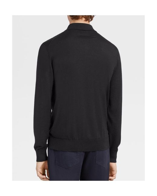 Zegna Black Long-Sleeved Polo Shirt for men