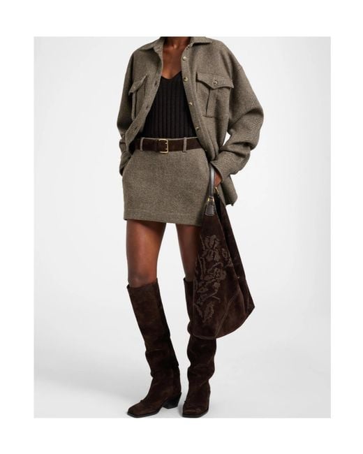 Ermanno Scervino Brown Herringbone-Pattern Flap-Pocket Shirt