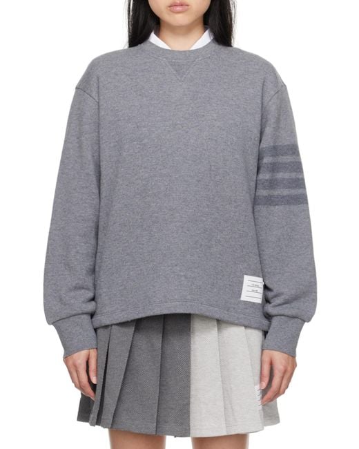 Thom Browne Gray Stripe Detailed Crewneck Jumper