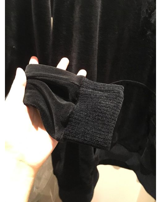 Saint Laurent Black Distressed Effect Drawstring Velvet Hoodie for men