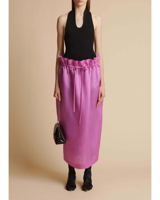 Khaite Pink Ember Paperbag-waist Silk Organza Midi Skirt