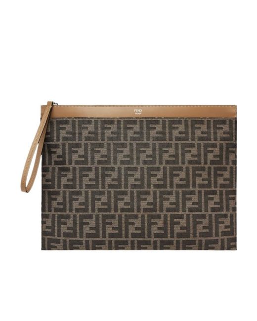 Fendi Gray Ff Large Flat Pouch for men