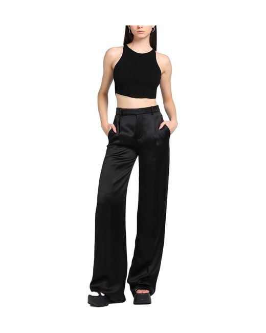 Saint Laurent Black Solid Color Satin Trousers