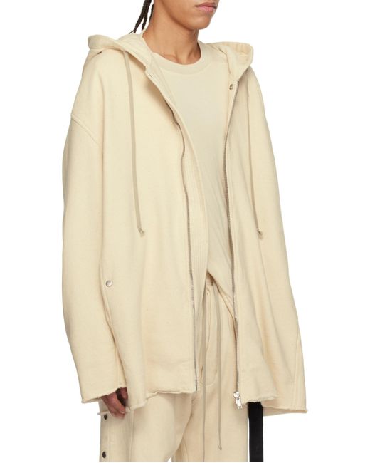 Rick Owens Natural Drawstring Zip-Up Hoodie for men