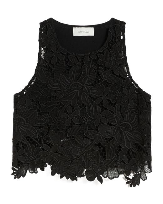 Sportmax Black Vasto Floral Embroidered Crewneck Top
