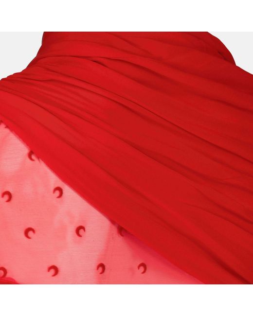 MARINE SERRE Red Draped Mesh Detail Top