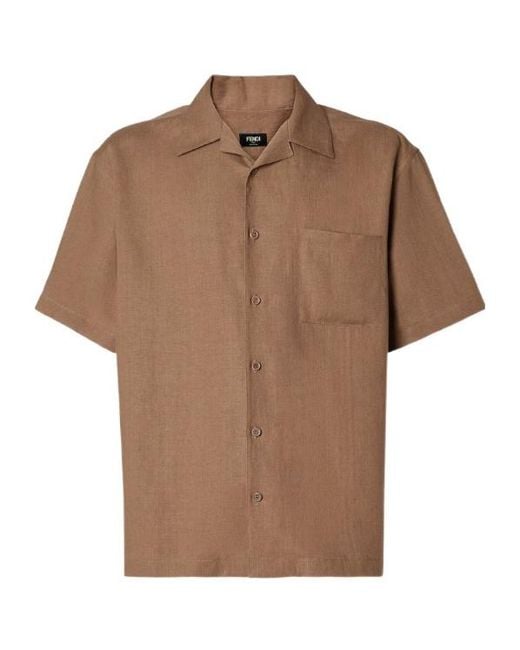 Fendi Brown Collared Short-Sleeve Shirt for men