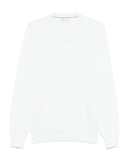 Brunello Cucinelli White Cotton Sky Sweater for men