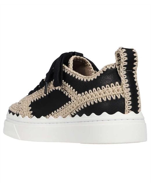 Chloé Black Crochet-Trim Low-Top Leather Sneakers