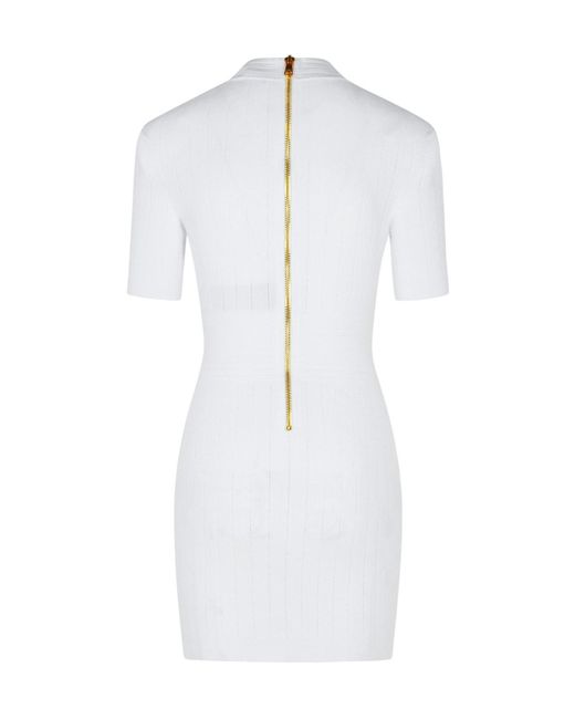 Balmain White Button Embellished Knitted Dress