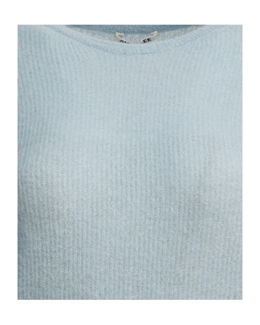 Auralee Blue Long-Sleeved Crew Neck Knit Sweater
