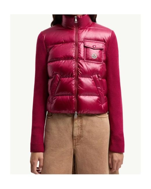 Moncler Red Padded Zip-Up Cardigan