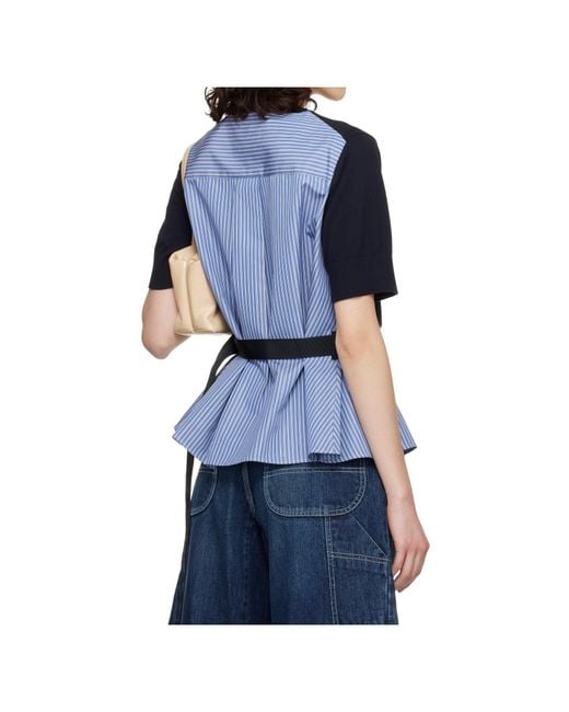 Sacai Blue Short-Sleeved Patchwork Knitwear