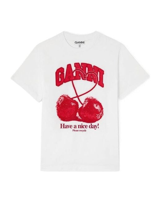 Ganni White Cherries Graphic T-Shirt