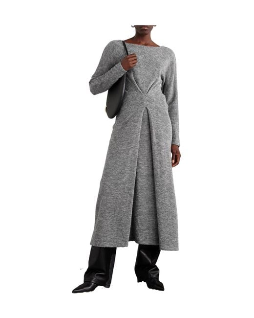 Proenza Schouler Gray Pleated Bouclé Midi Dress