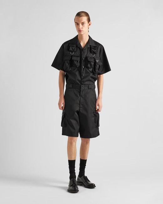 Prada Black Triangle-Plaque Short-Sleeved Cargo Shirt for men