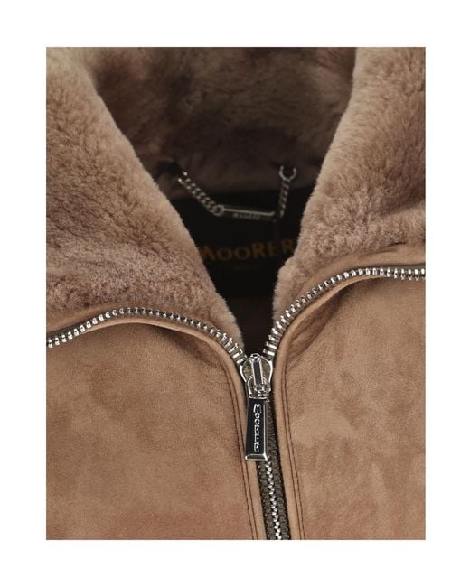 Moorer Brown Shearling Collar Zip-Up Jacket for men