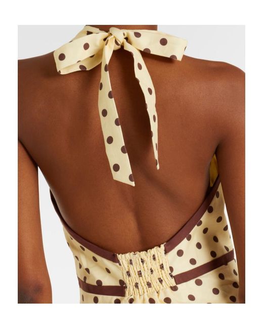 Posse Metallic Bowie Polka-Dot Linen And Cotton Midi Dress