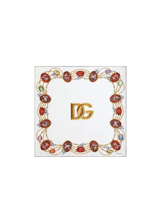 Dolce & Gabbana White Small Floral-Printed Twill Scarf