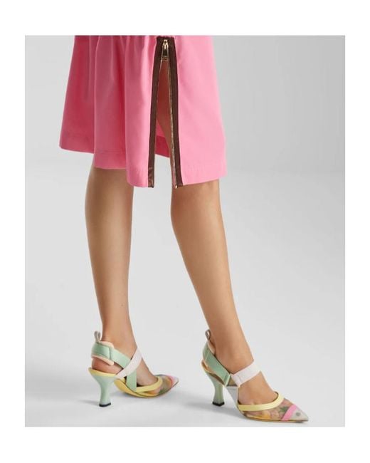 Fendi Blue Colibrì Mesh High-Heeled Slingback Pumps