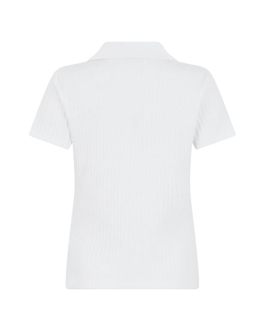Vince White Ribbed Knit Polo Top