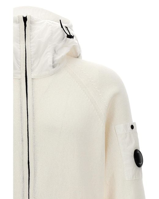 C P Company White Panelled Cotton Zip-Up Hoodie for men