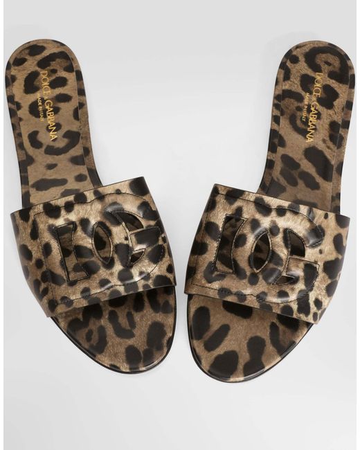 Dolce & Gabbana White Leopard Printed Slippers