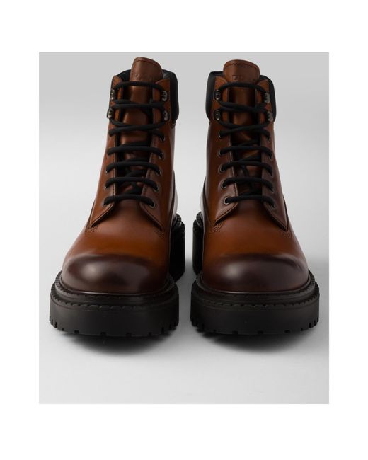 Prada Brown Leather And Re-Nylon Work Boots for men