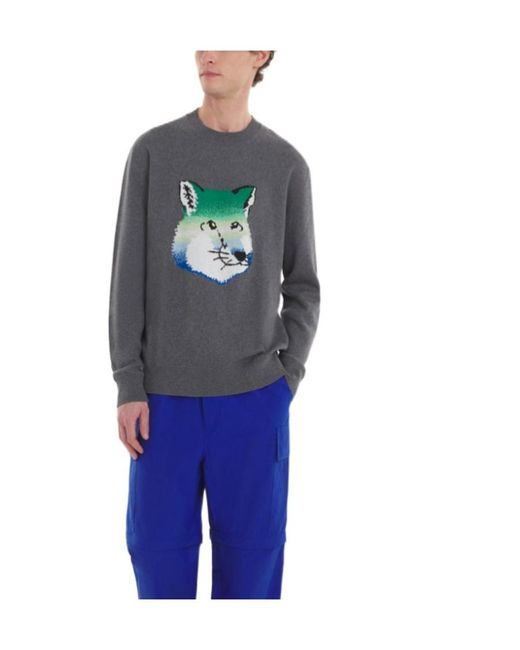Maison Kitsuné Gray Maison Kitsuné Fox Head Intarsia-Knit Jumper for men