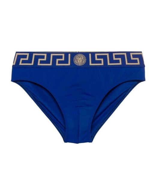 Versace Blue Greca-Pattern Medusa-Head Swim Trunks for men