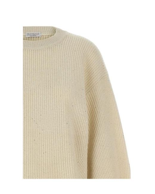 Brunello Cucinelli Natural Sequin Embellished Knitted Jumper