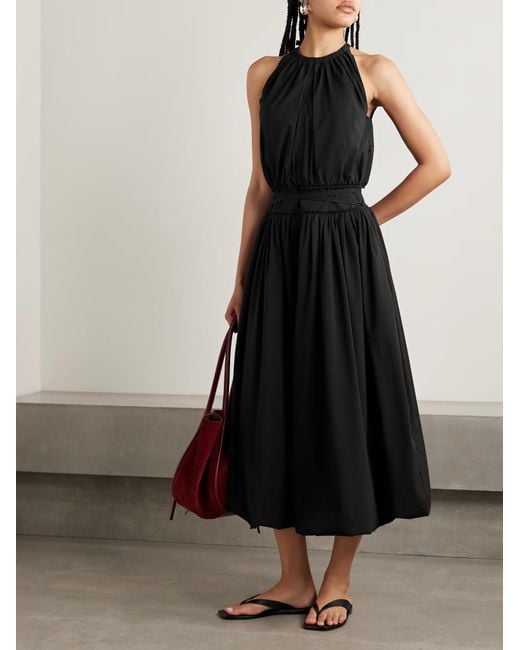 Proenza Schouler Black Wylie Belted Gathered Poplin Midi Dress