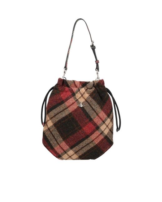 Vivienne Westwood Brown Logo Plaque Checked Clutch Bag