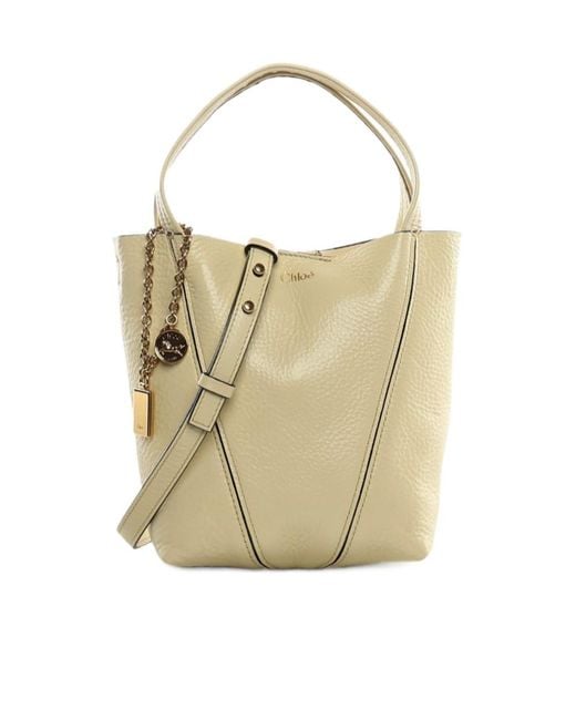 Chloé Metallic Chloé Spin Logo Printed Small Tote Bag