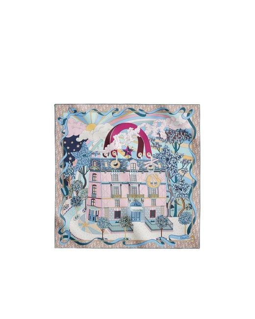 Dior Blue Illustrated Square Scarf