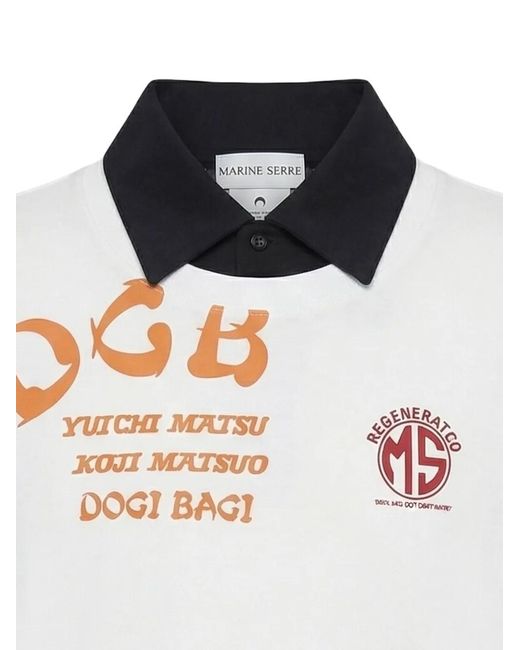 MARINE SERRE White Graphic-Printed Colour Blocked Polo Shirt