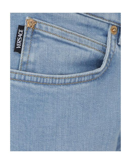 Versace Blue Logo Patch Low Waist Jeans for men